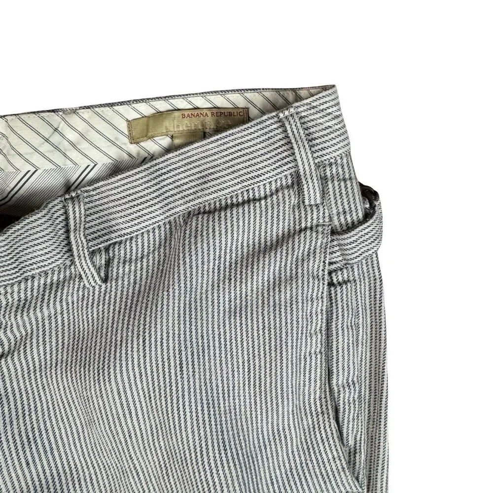 Banana Republic Men's Striped Cream And Grey Linen Trousers